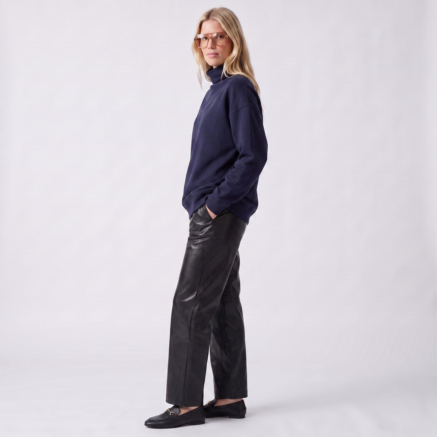 Pull oversize Col montant Manches longues Coupe ample Intérieur doux et confortable