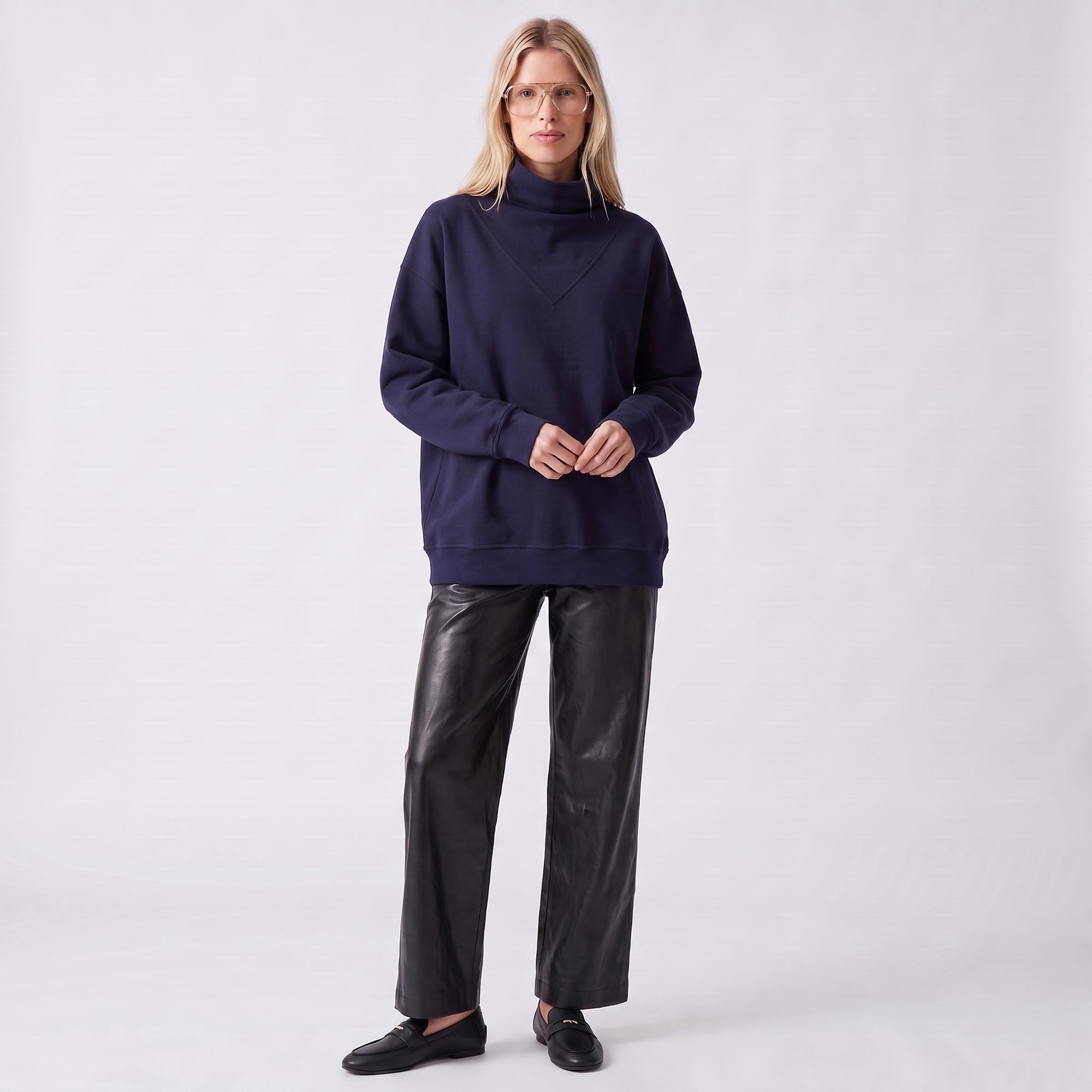 Pull oversize Col montant Manches longues Coupe ample Intérieur doux et confortable