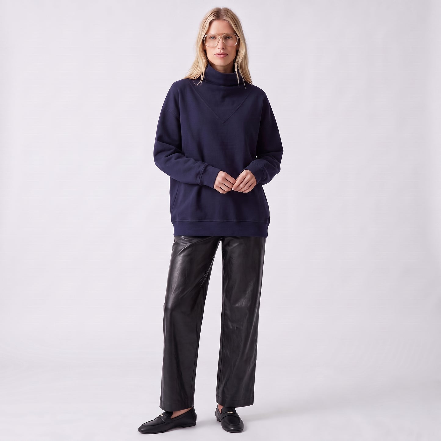 Pull oversize Col montant Manches longues Coupe ample Intérieur doux et confortable
