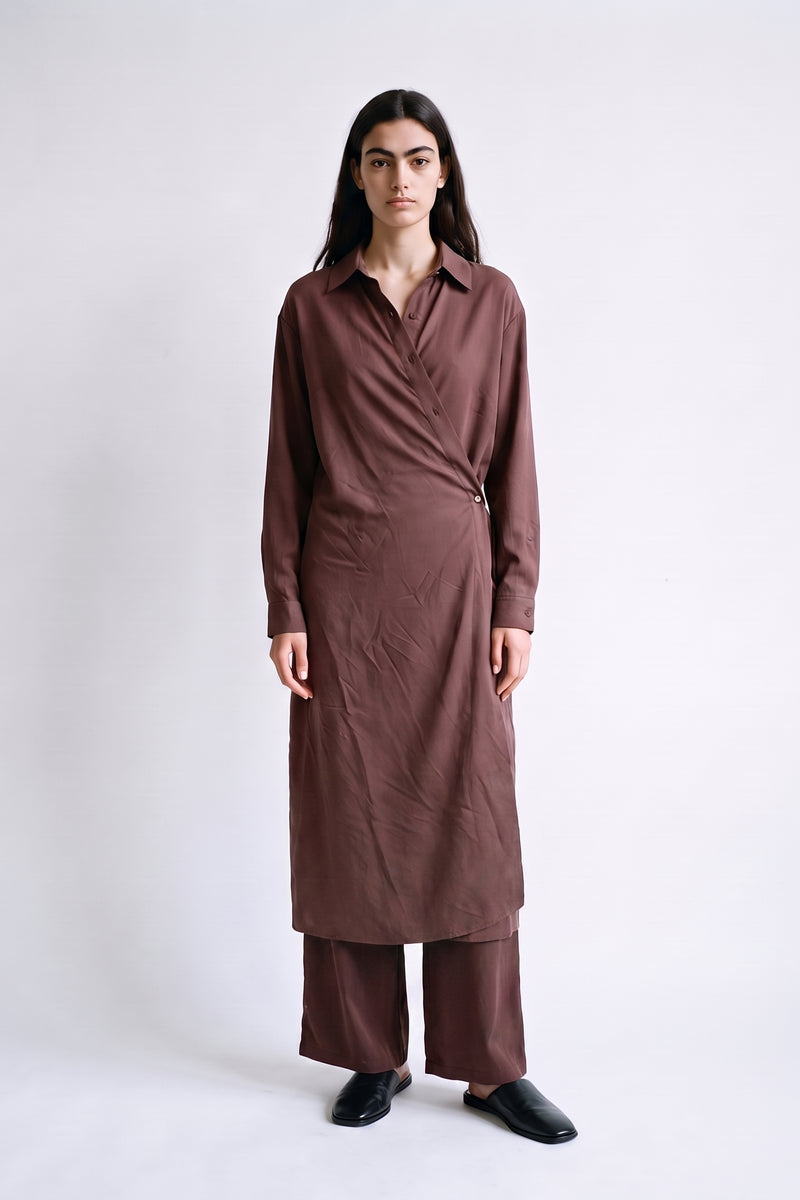 Robe midi fluide Col chemise Fermeture boutonnée sur le devant
