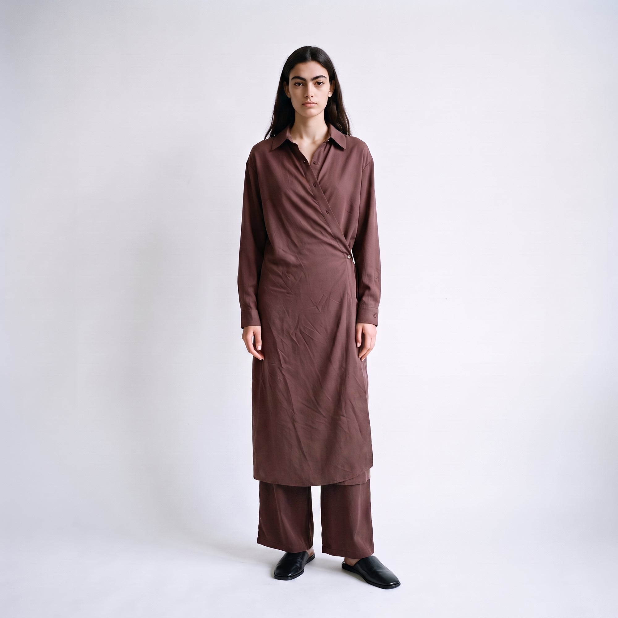 Robe midi fluide Col chemise Fermeture boutonnée sur le devant