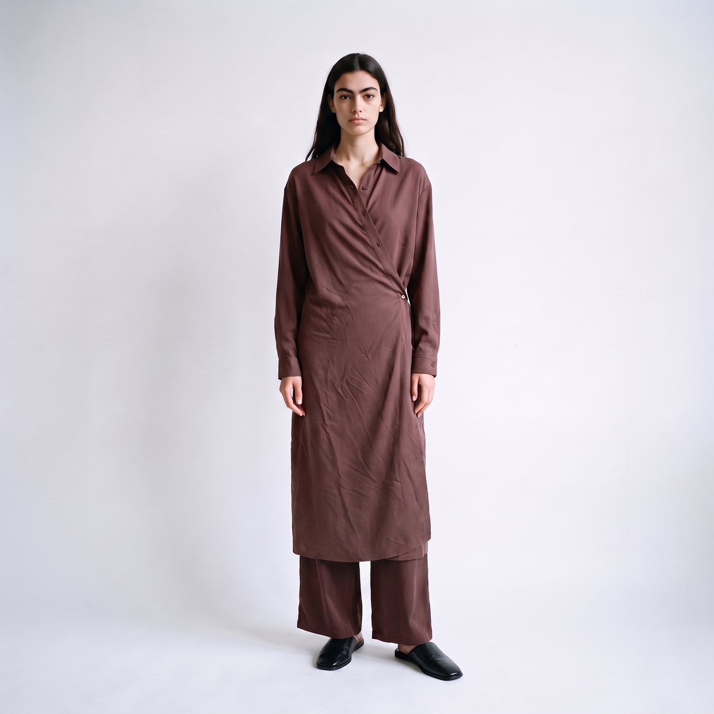 Robe midi fluide Col chemise Fermeture boutonnée sur le devant