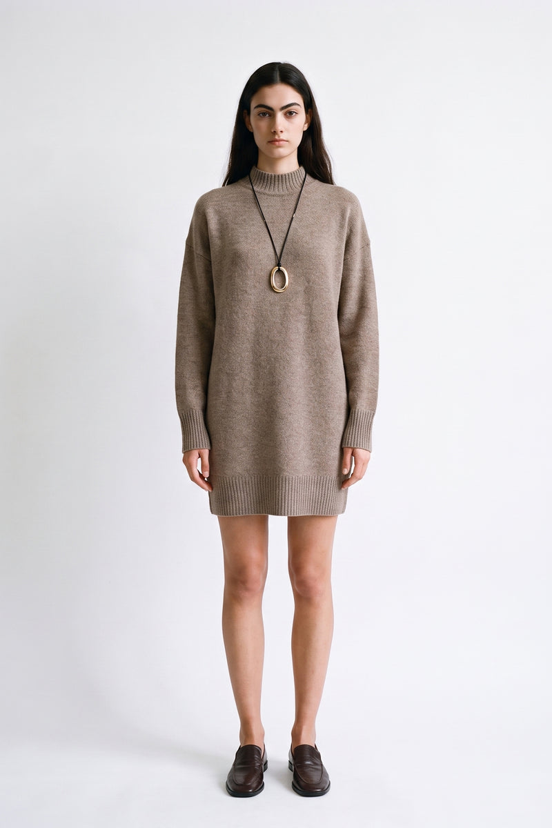 Robe pull Col montant Manches longues Maille douce et chaude 