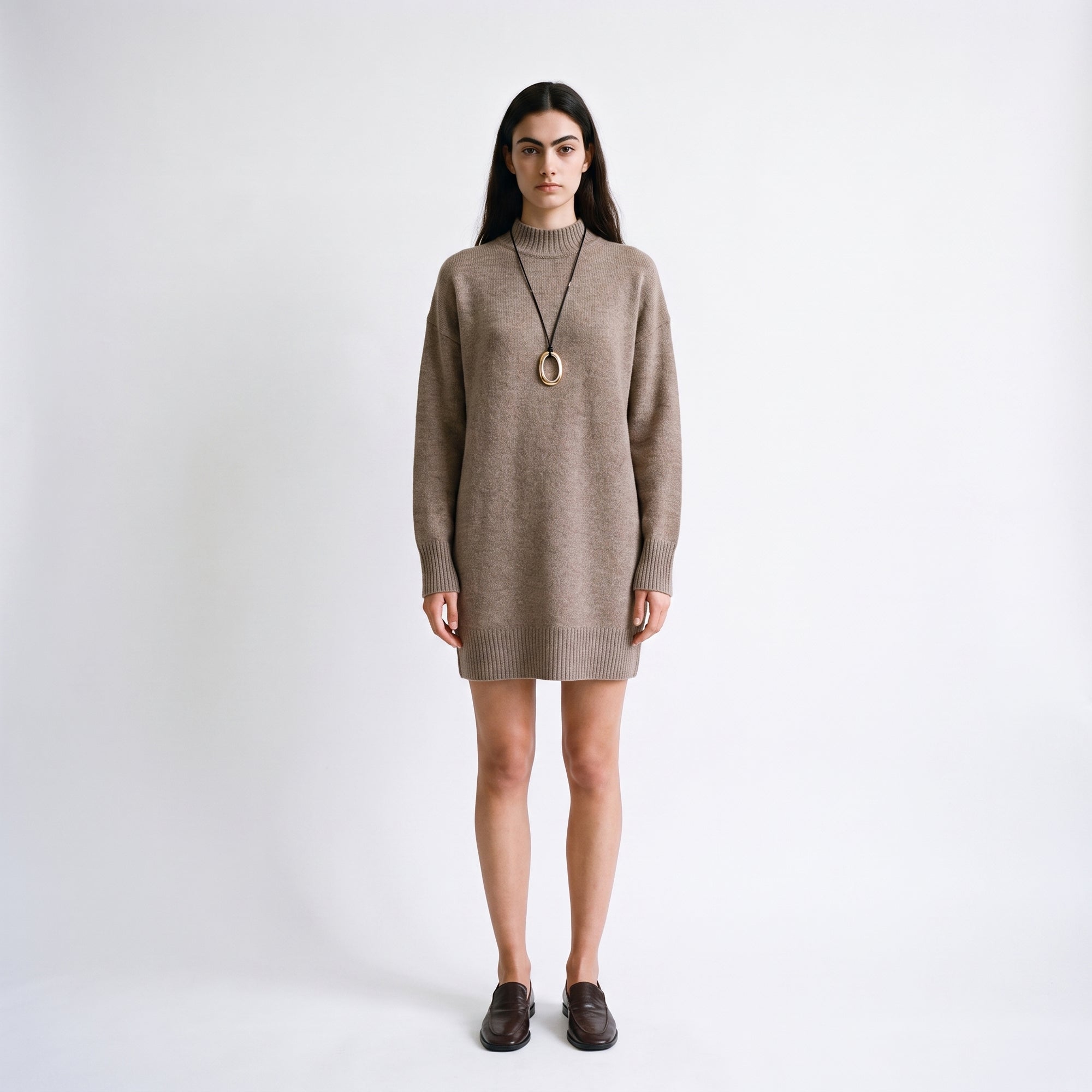 Robe pull Col montant Manches longues Maille douce et chaude 