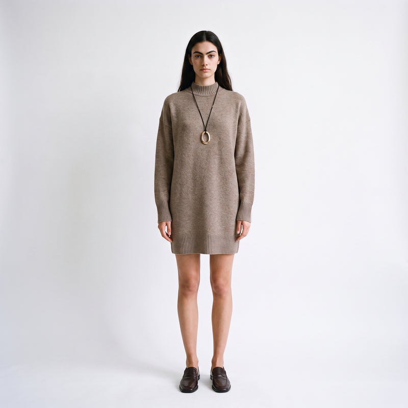 Robe pull Col montant Manches longues Maille douce et chaude 