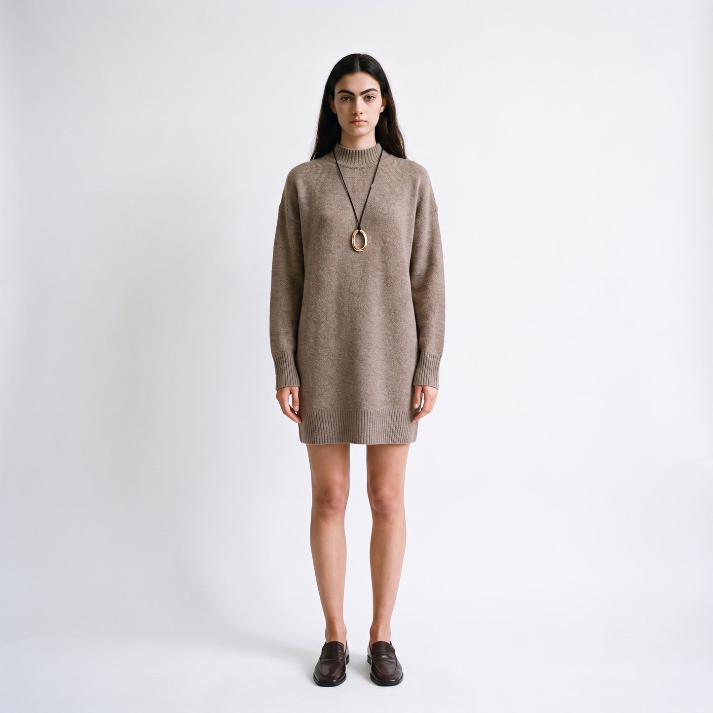 Robe pull Col montant Manches longues Maille douce et chaude 
