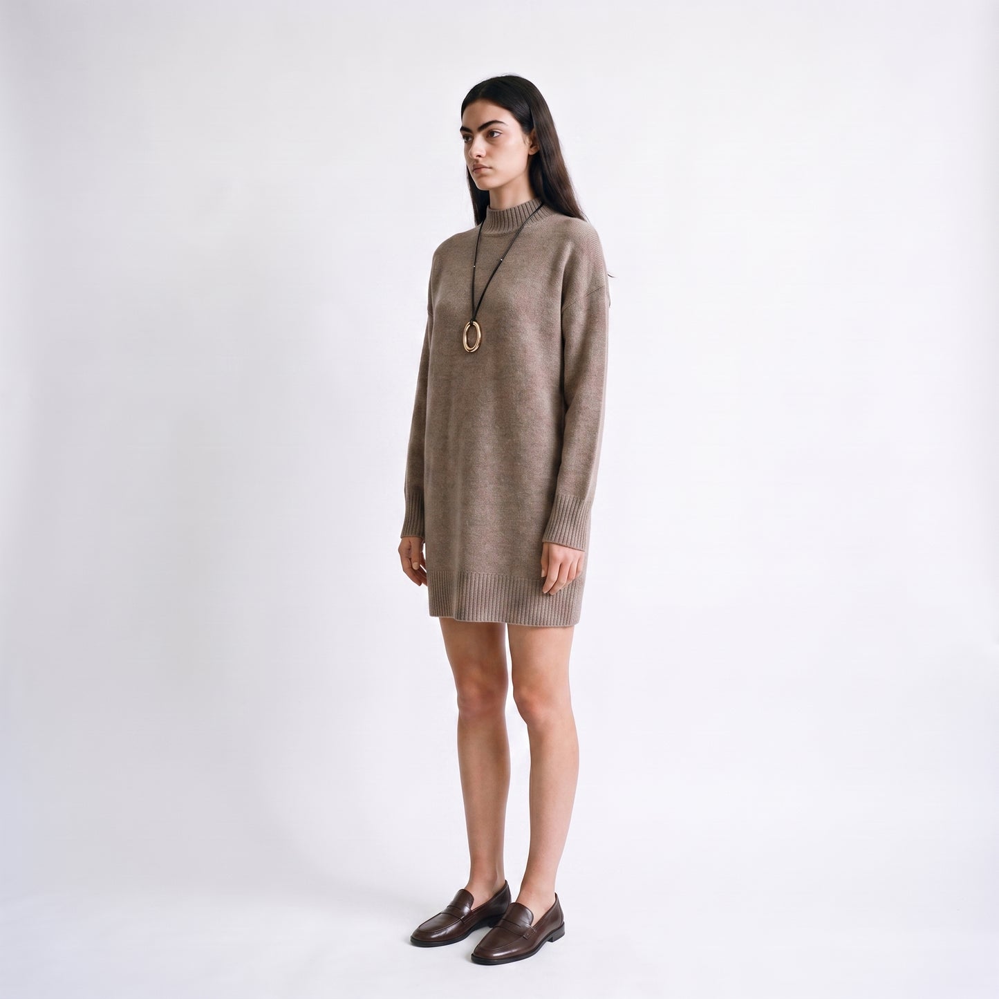 Robe pull Col montant Manches longues Maille douce et chaude 