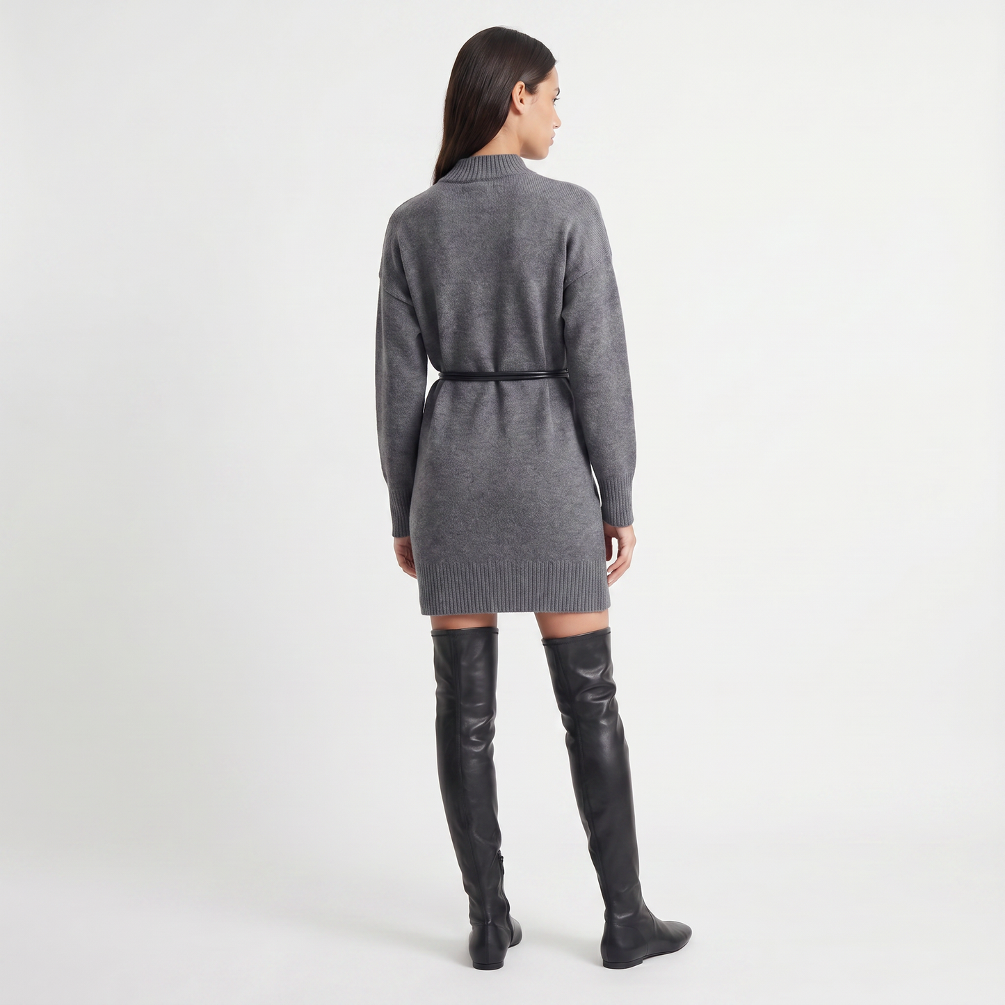 Robe pull Col montant Manches longues Maille douce et chaude 