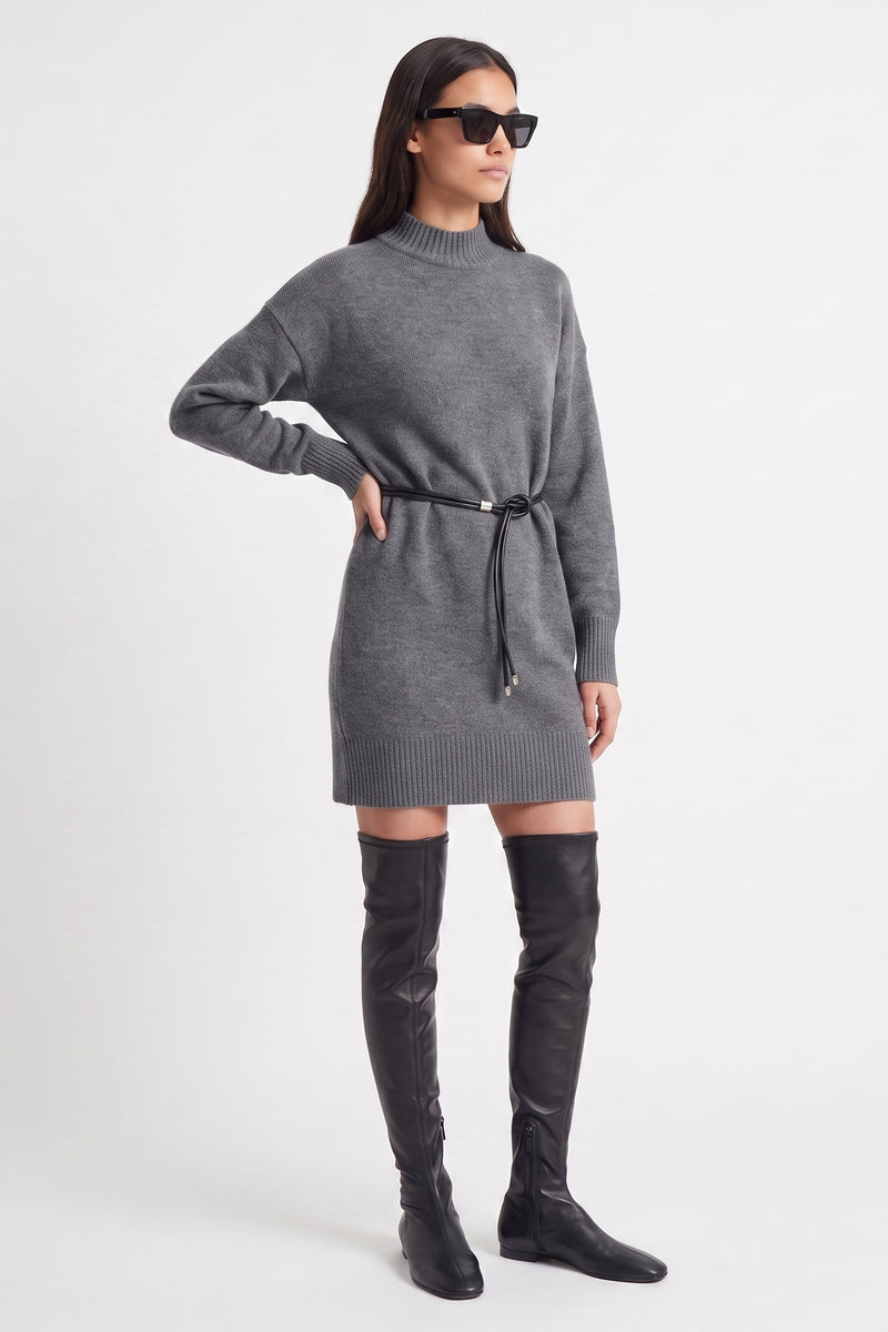 Robe pull Col montant Manches longues Maille douce et chaude 