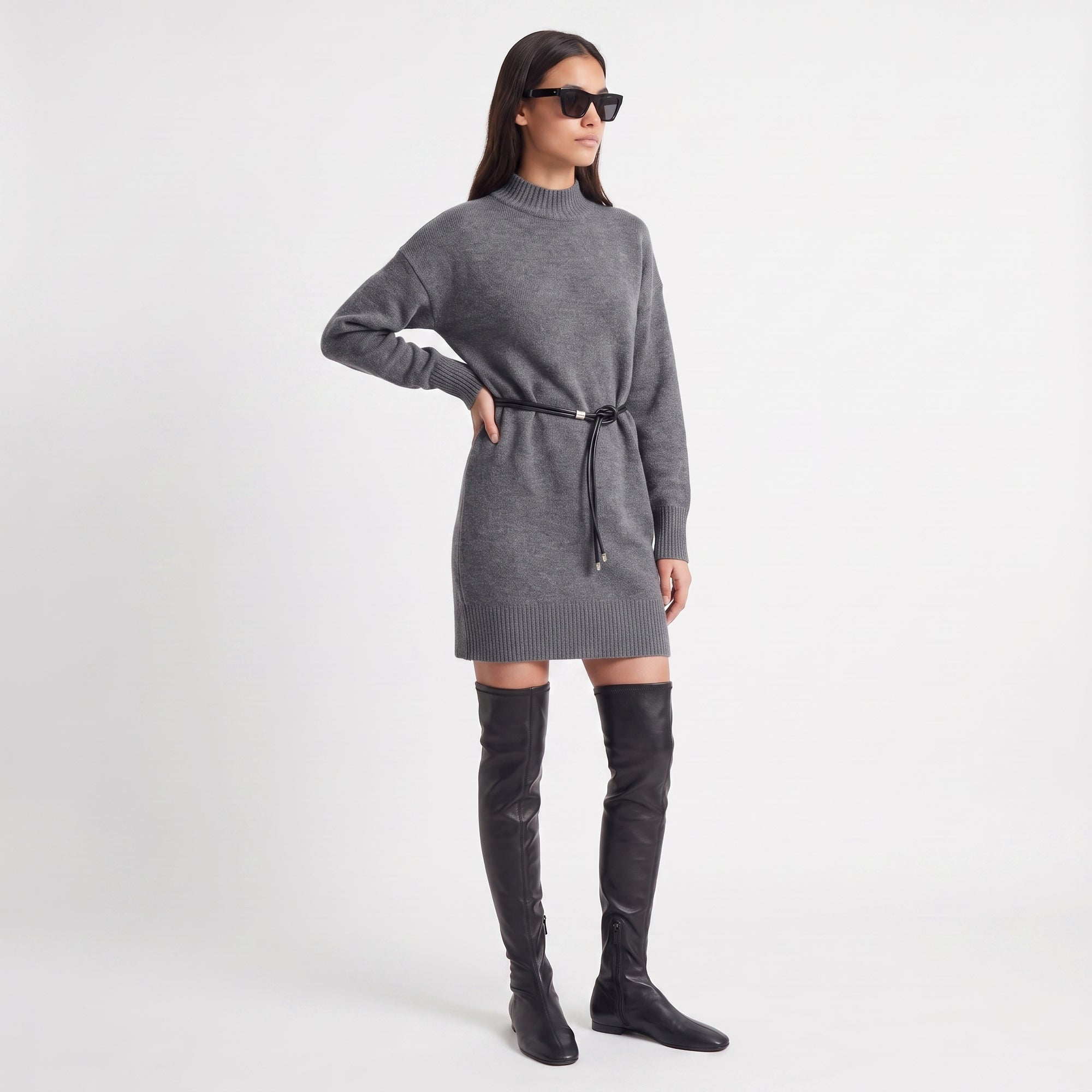 Robe pull Col montant Manches longues Maille douce et chaude 