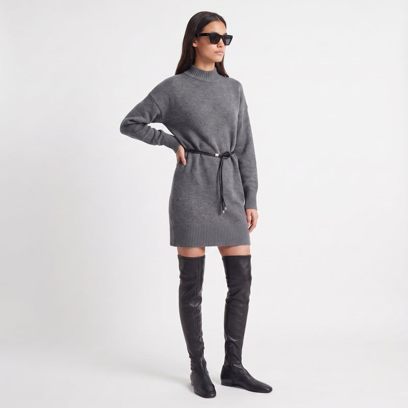 Robe pull Col montant Manches longues Maille douce et chaude 
