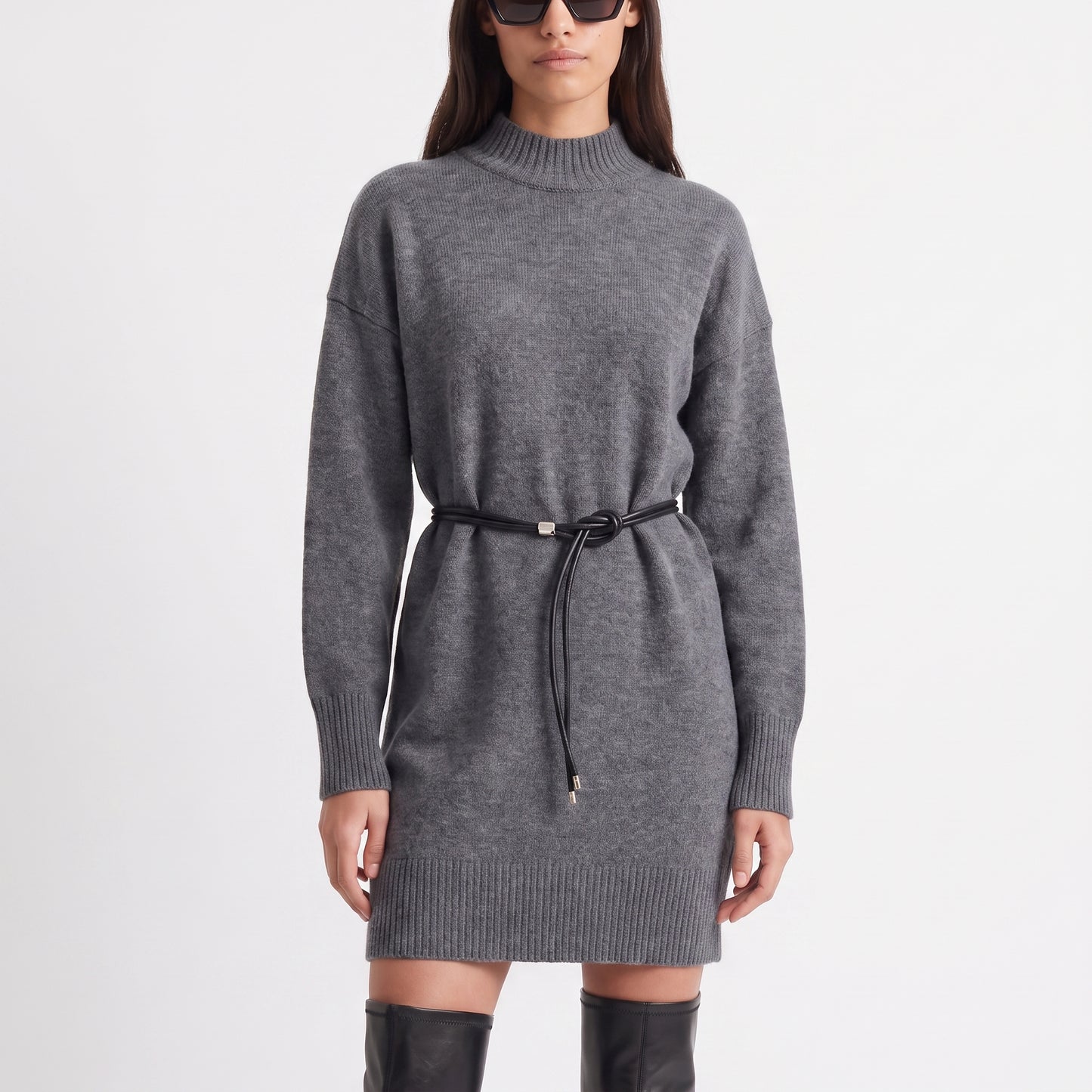 Robe pull Col montant Manches longues Maille douce et chaude 