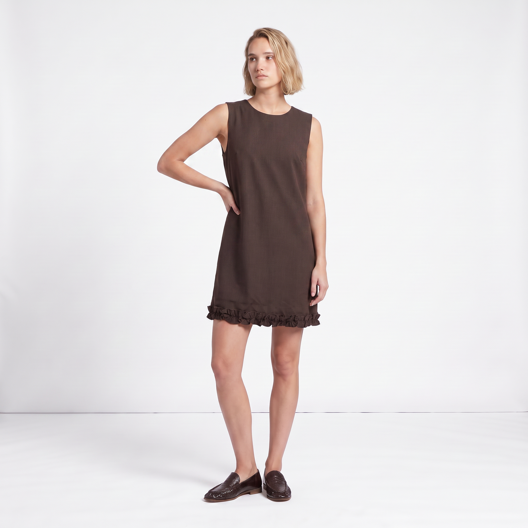 Robe sans manches Col rond Coupe évasée
