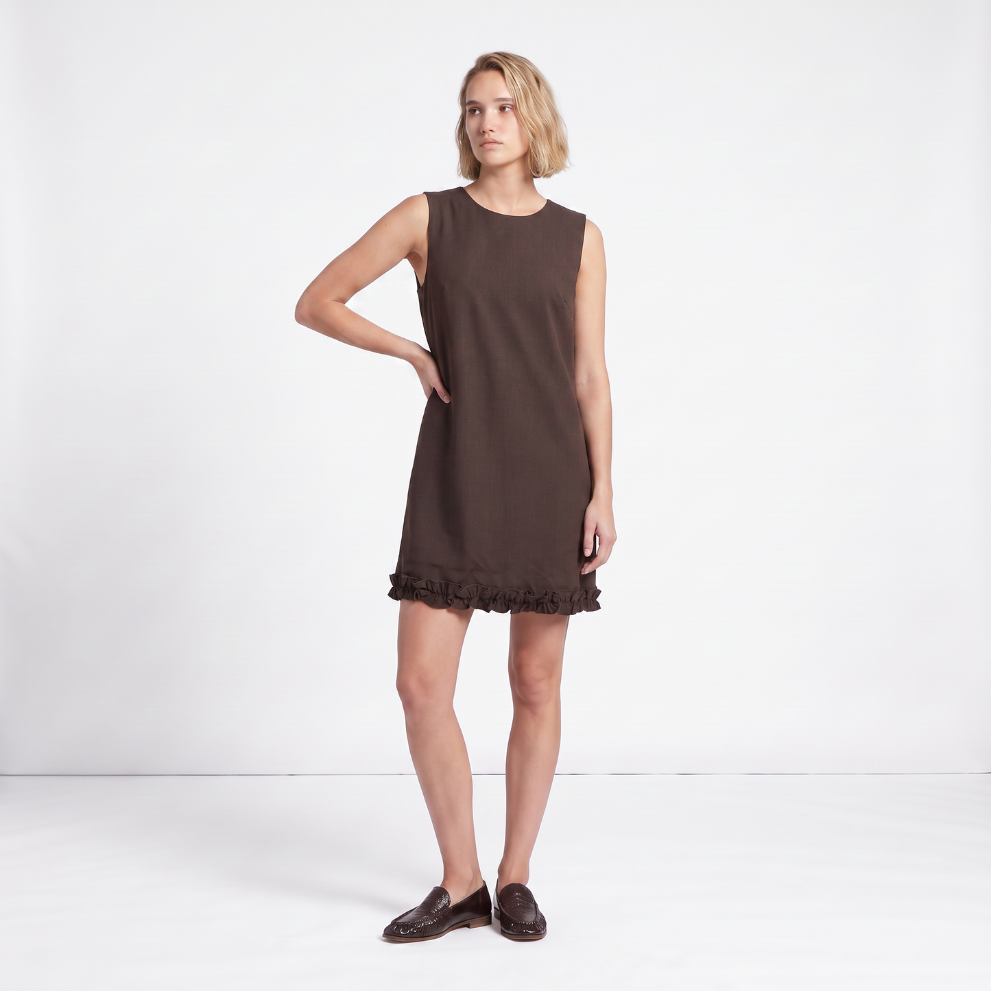 Robe sans manches Col rond Coupe évasée