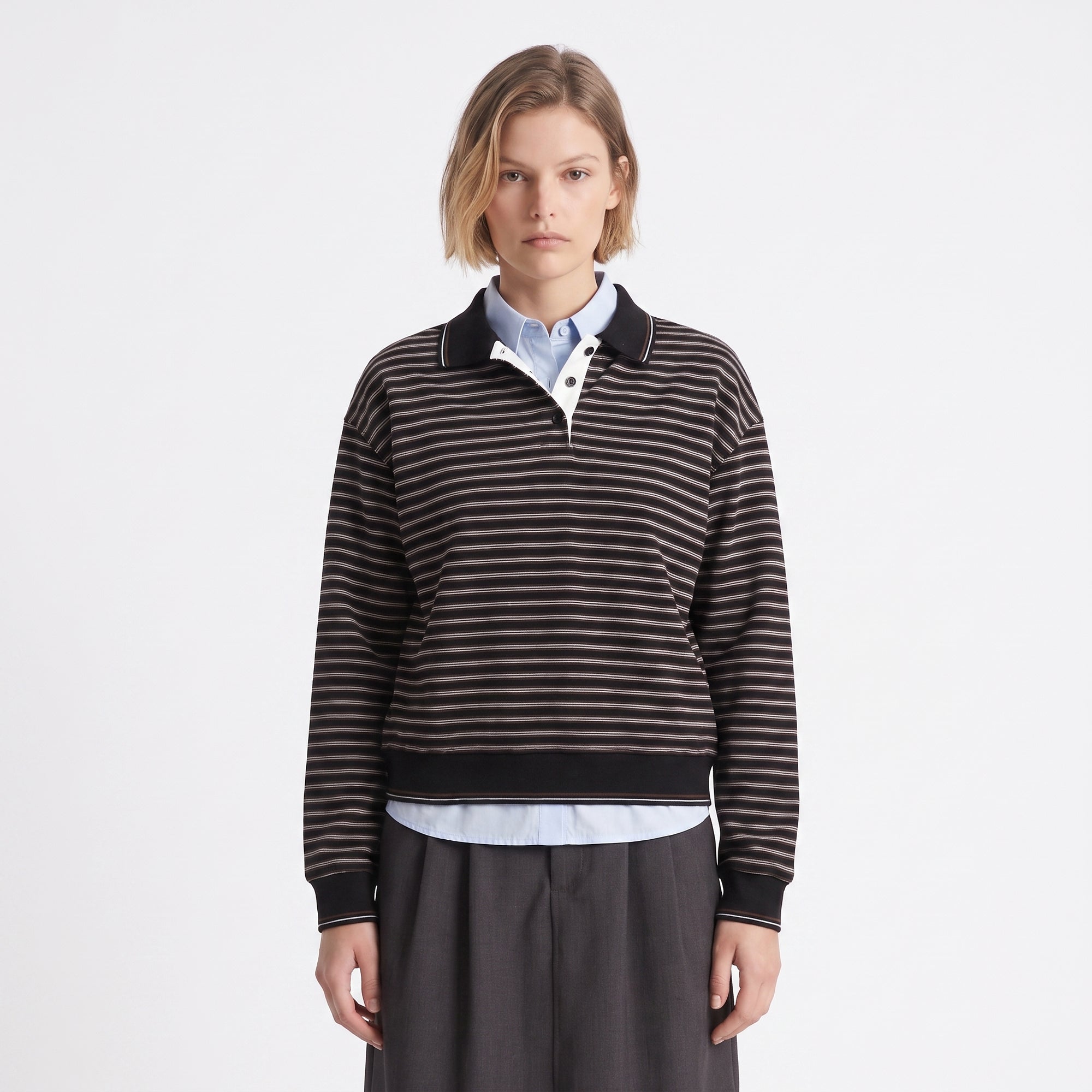 Sweat Col polo en coton Patte de boutonnage