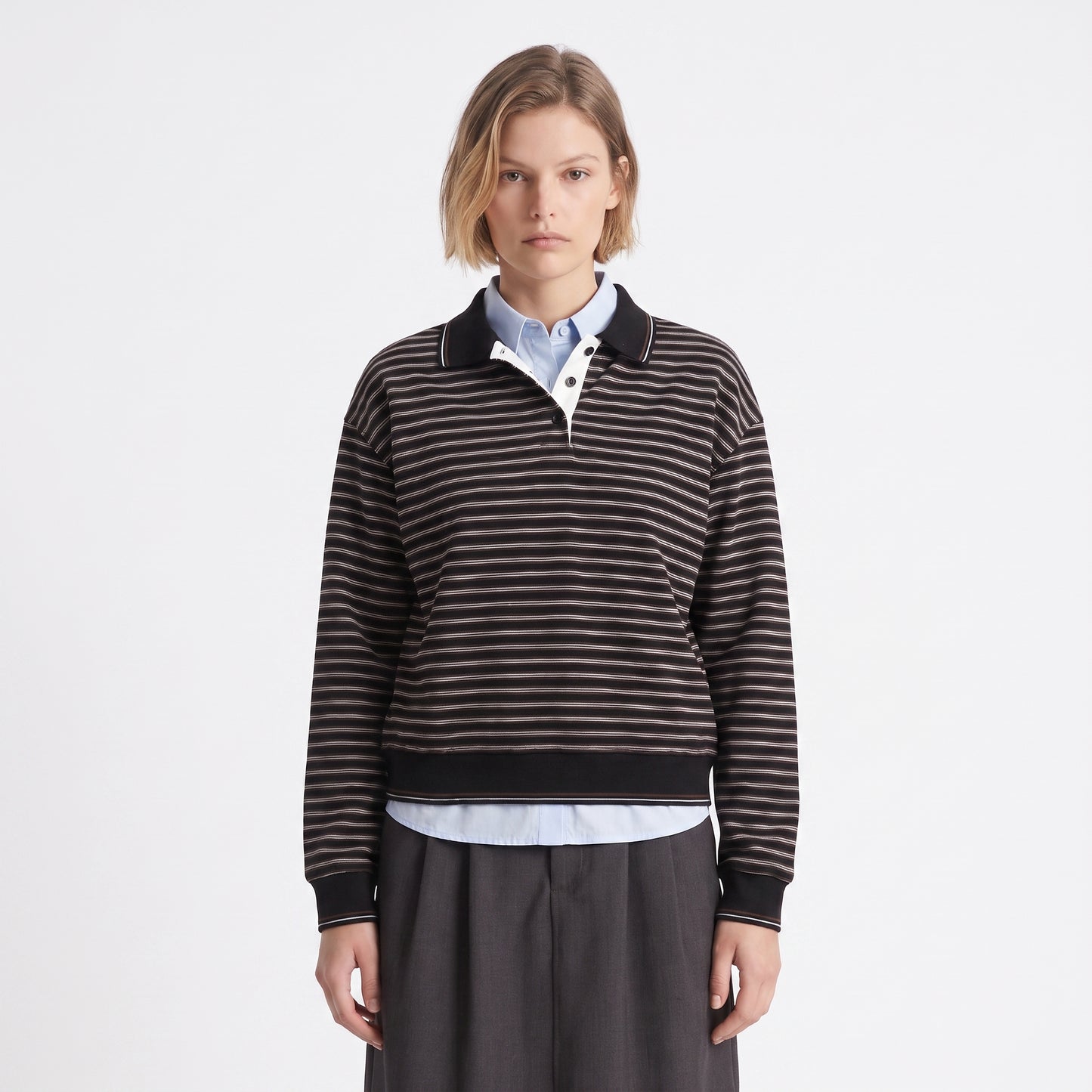 Sweat Col polo en coton Patte de boutonnage