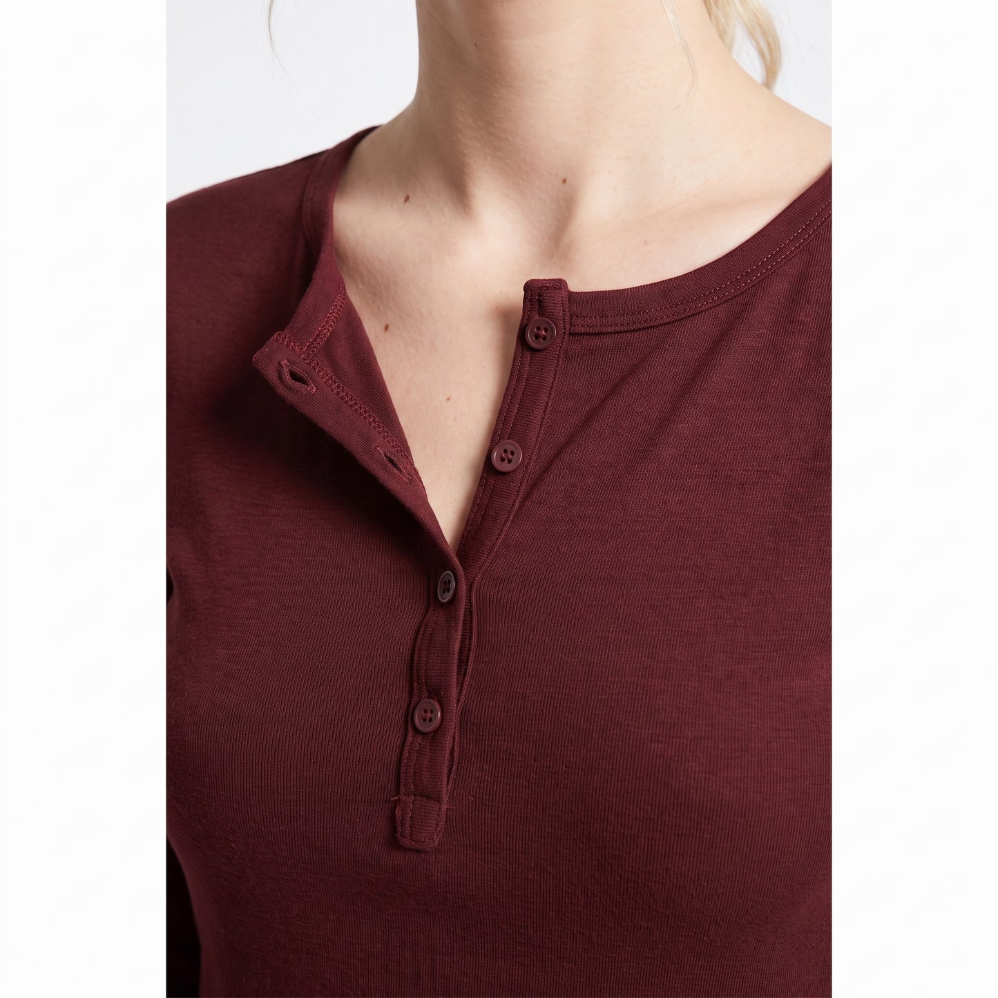 T-shirt côtelé Col rond, Patte de boutonnage