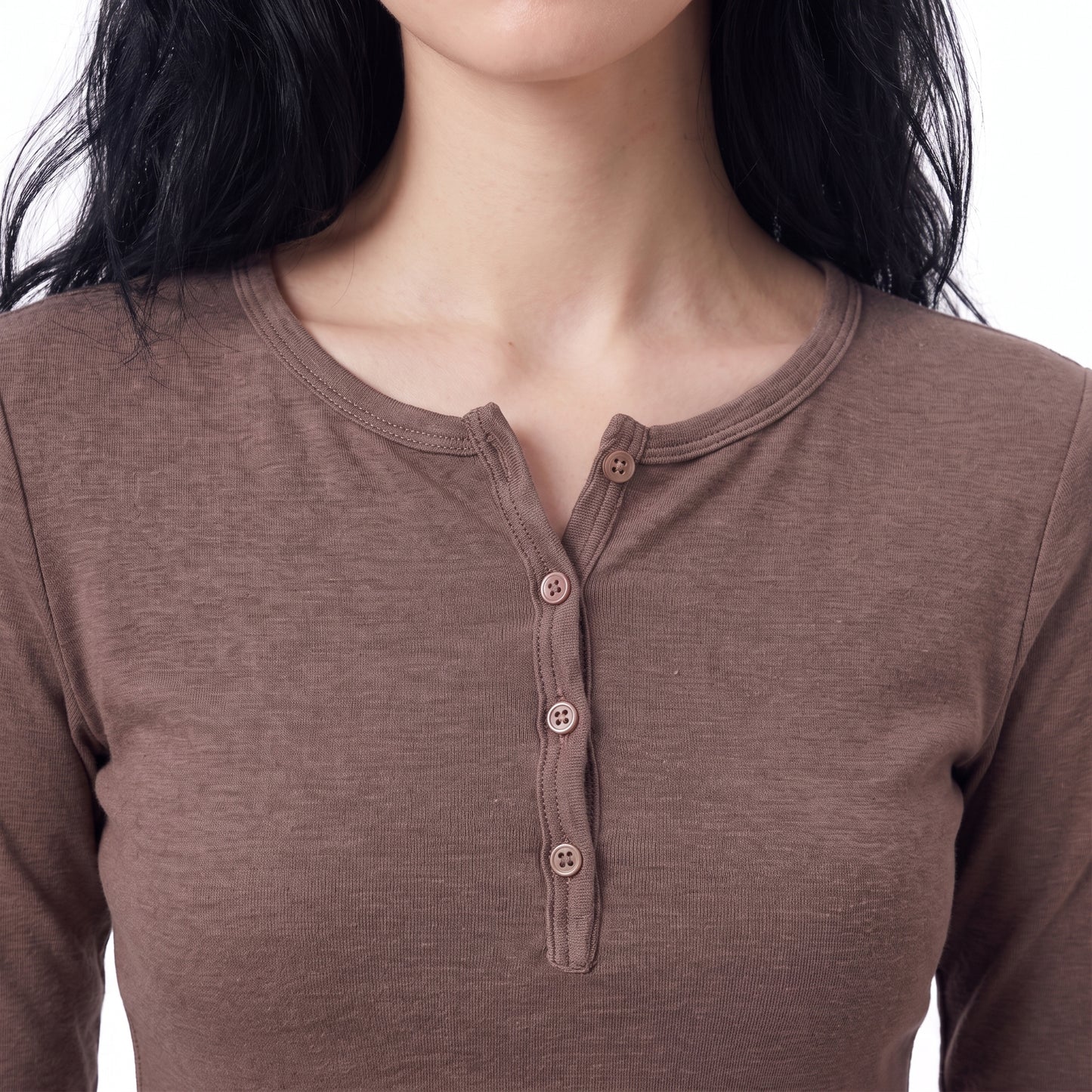 T-shirt côtelé Col rond, Patte de boutonnage