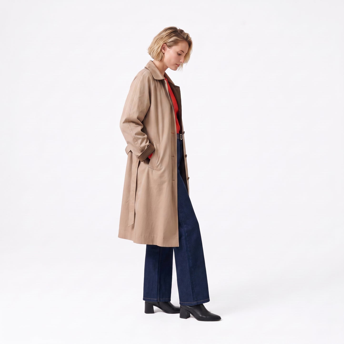 Trench long Col tailleur Coupe droite et fluide Manches longues
