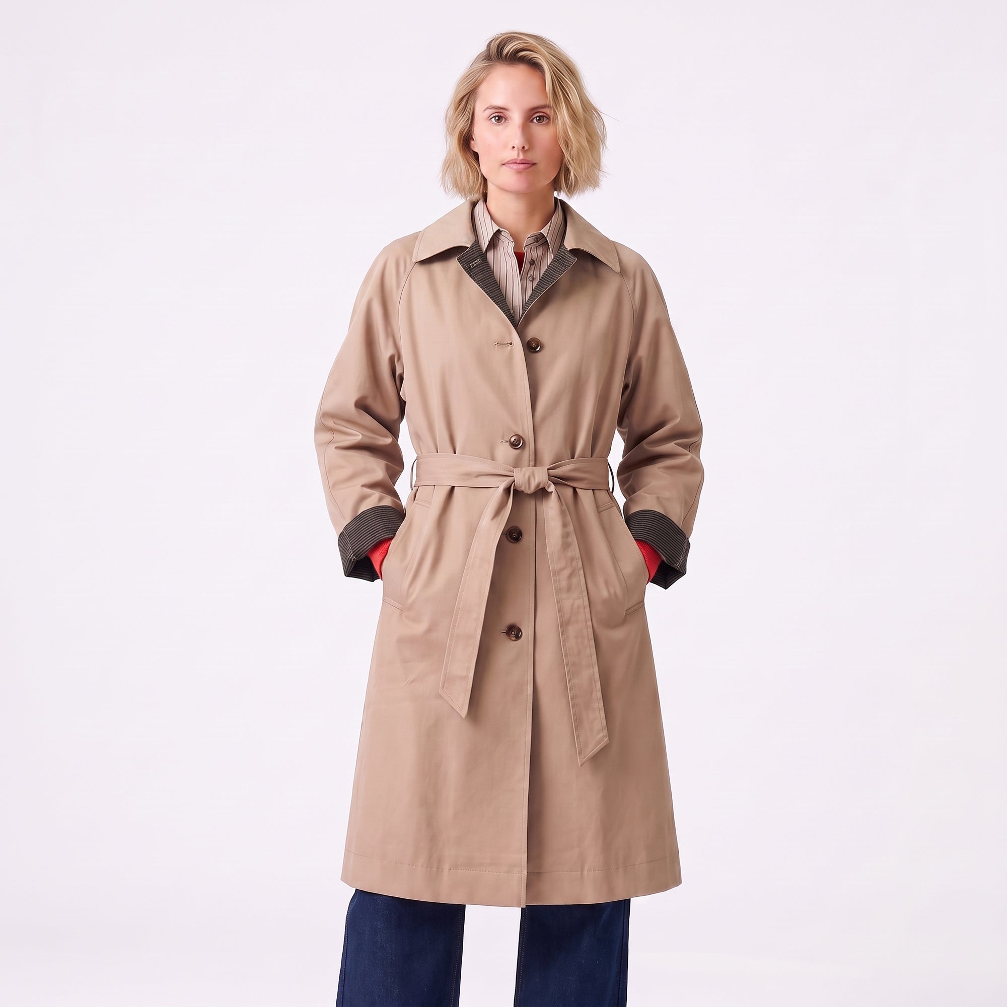 Trench long Col tailleur Coupe droite et fluide Manches longues