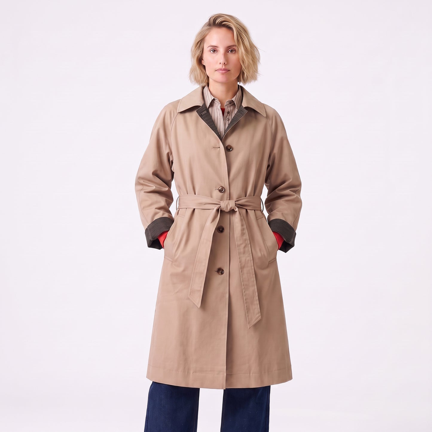 Trench long Col tailleur Coupe droite et fluide Manches longues