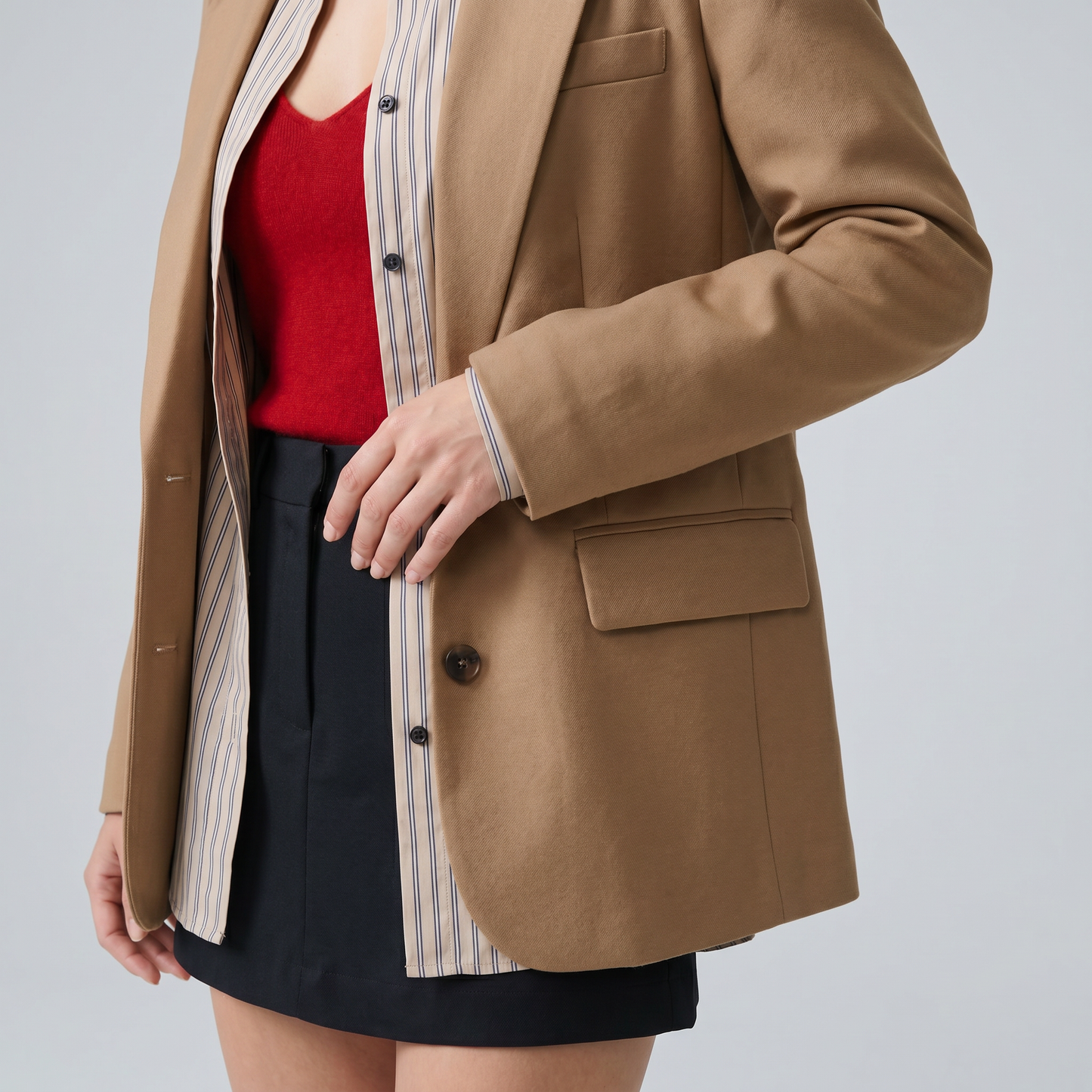 Blazer droit Col tailleur Fermeture boutonnée Poches à rabat