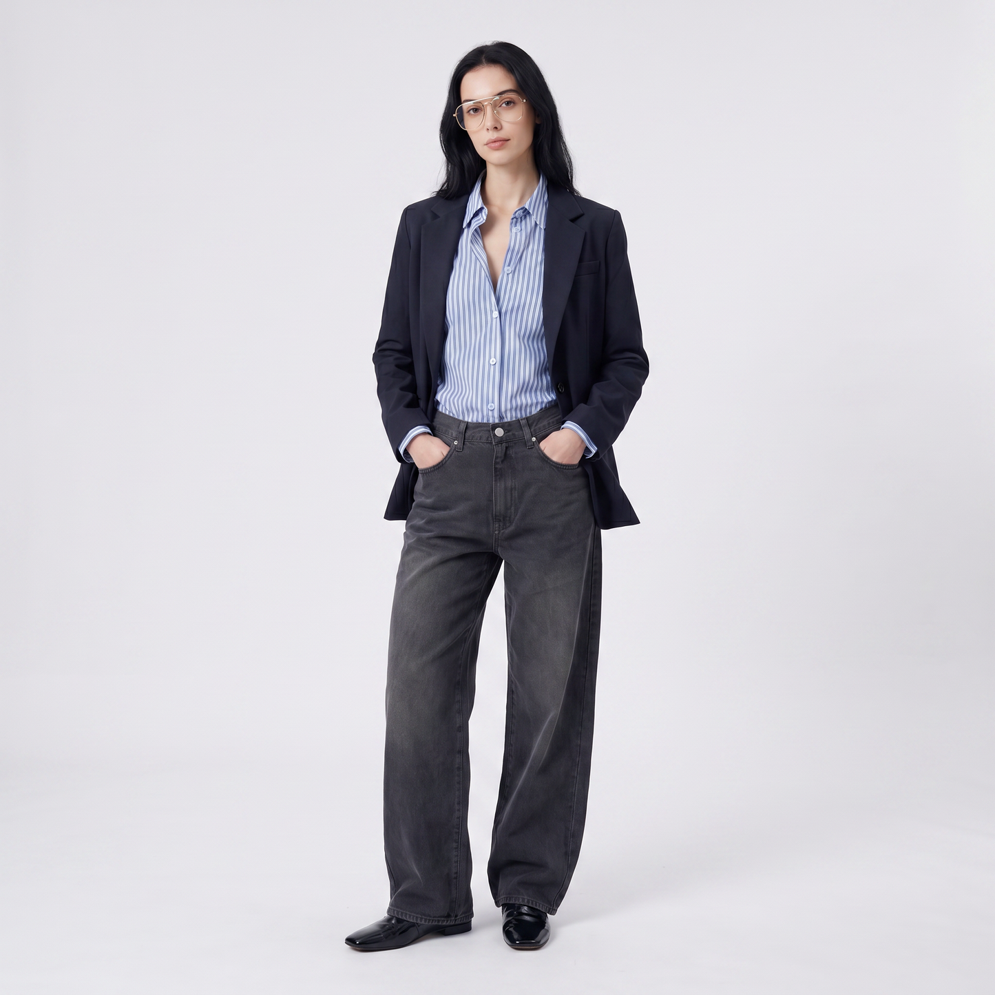 Blazer droit Col tailleur Fermeture boutonnée Poches à rabat