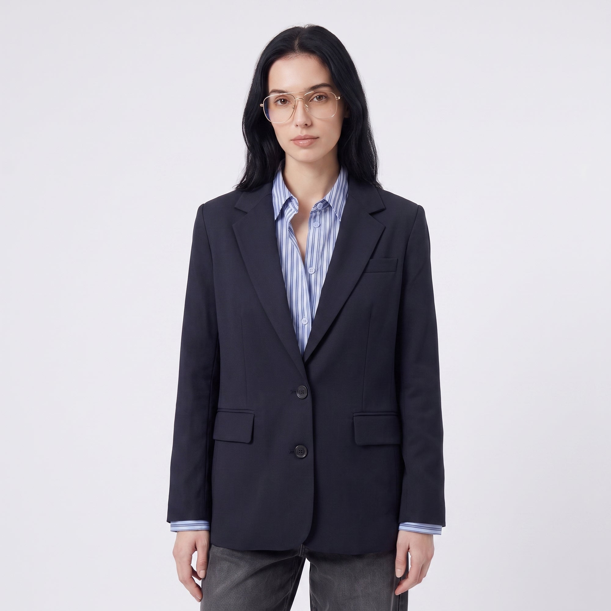 Blazer droit Col tailleur Fermeture boutonnée Poches à rabat