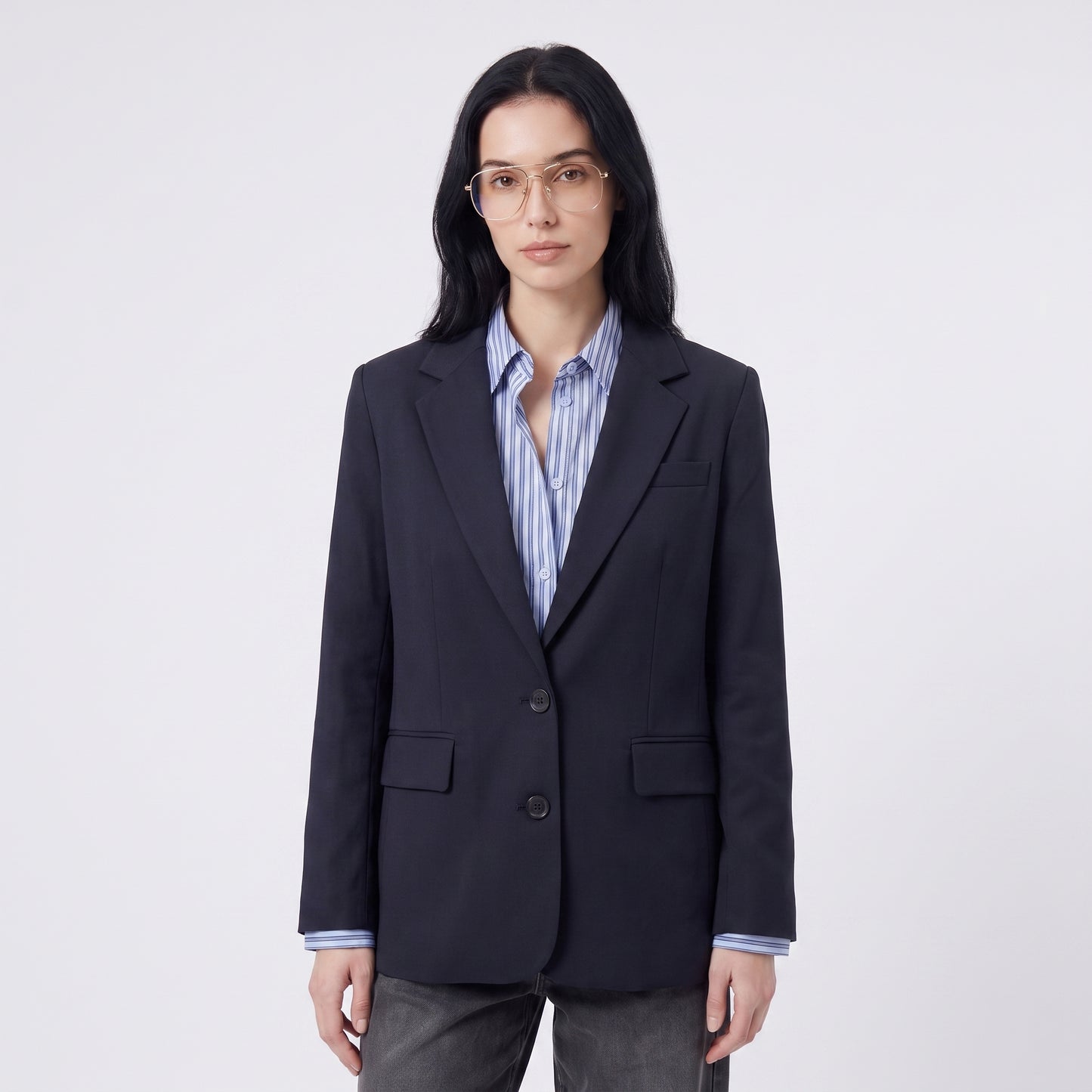 Blazer droit Col tailleur Fermeture boutonnée Poches à rabat