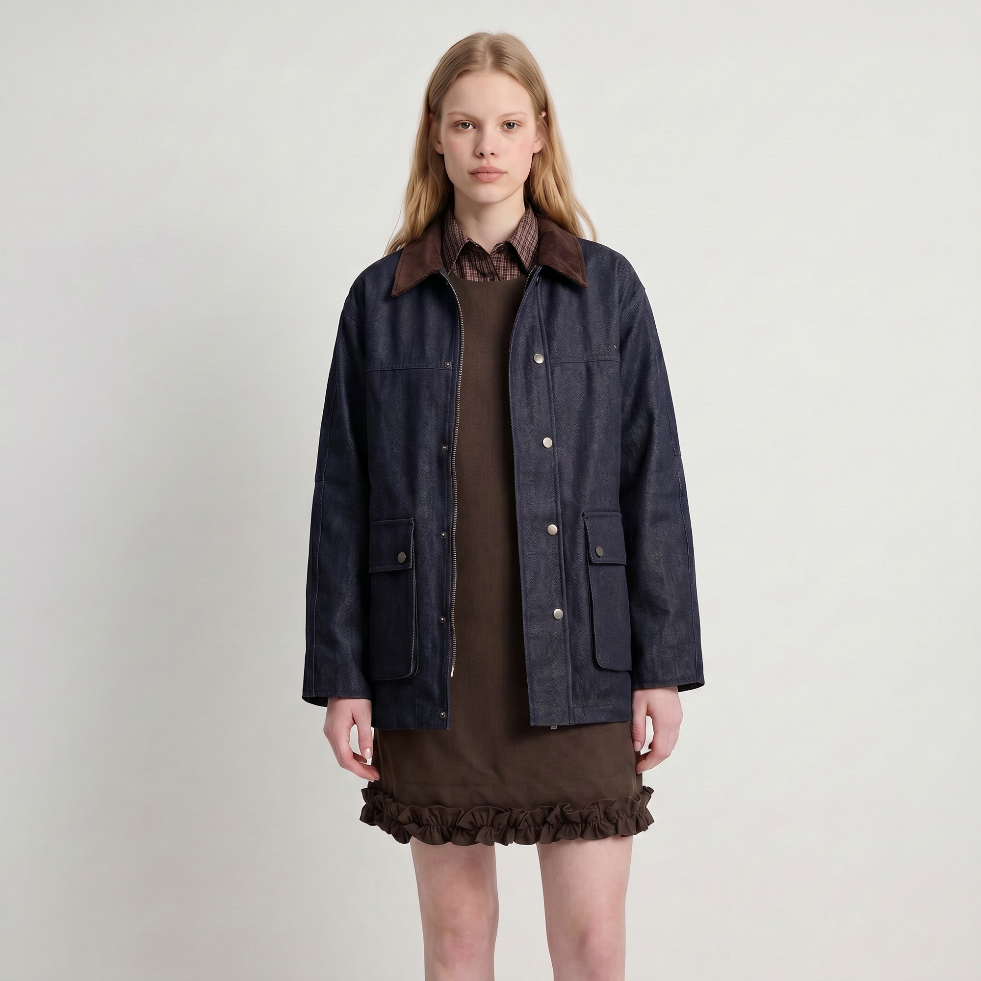 Veste courte workwear  Col contrasté Fermeture pressionnée