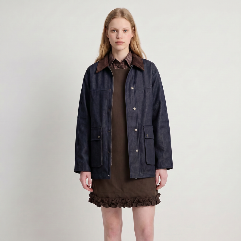 Veste courte workwear  Col contrasté Fermeture pressionnée