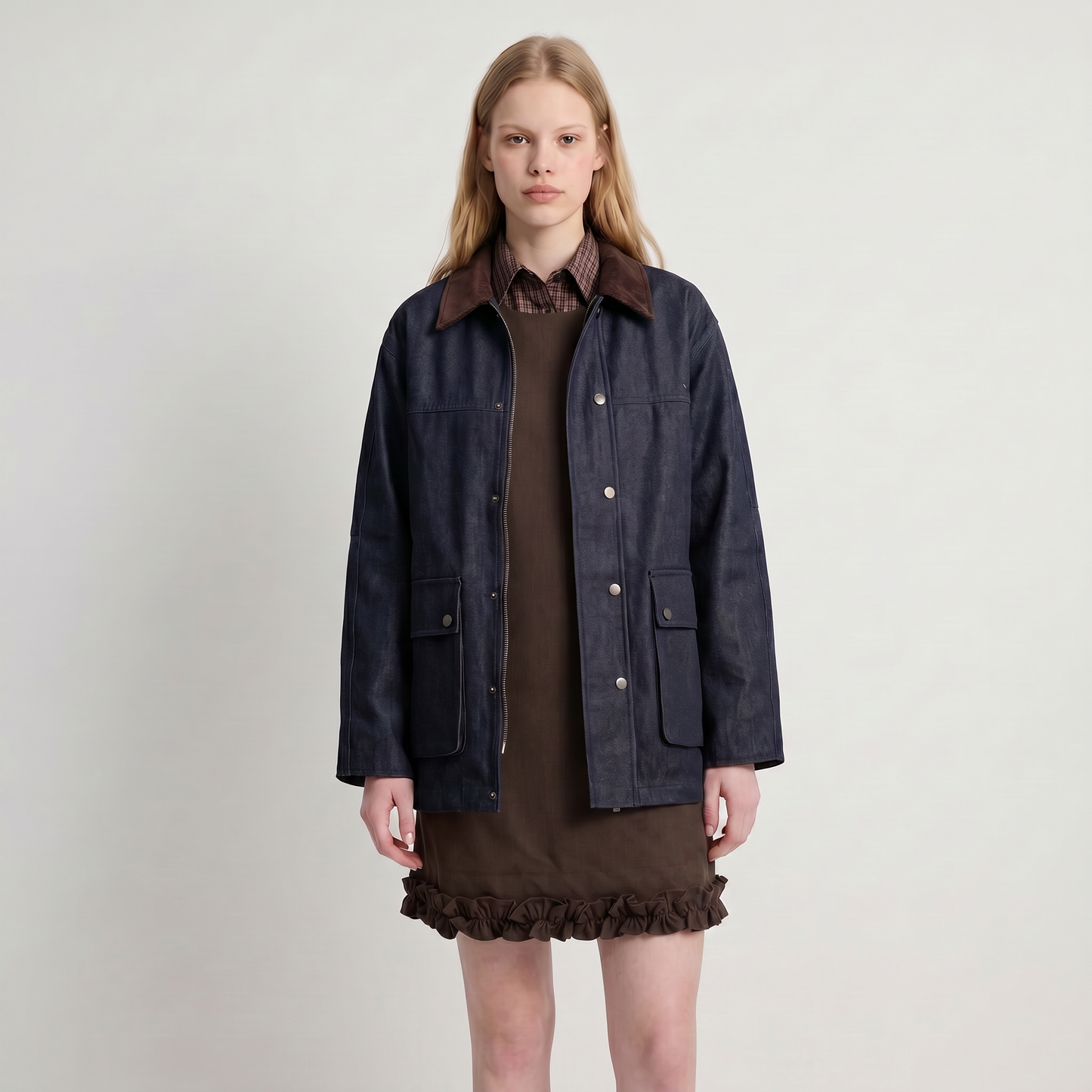 Veste courte workwear  Col contrasté Fermeture pressionnée