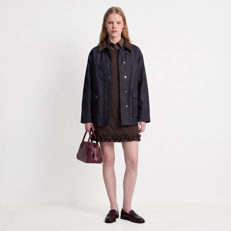 Veste courte workwear  Col contrasté Fermeture pressionnée