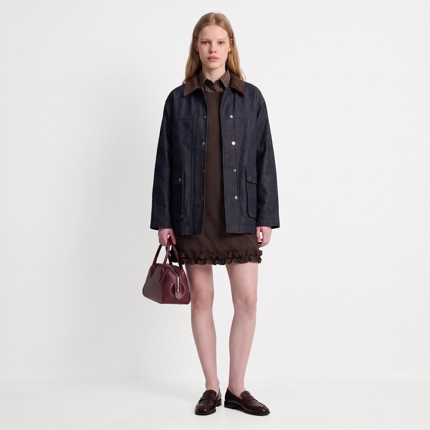Veste courte workwear  Col contrasté Fermeture pressionnée
