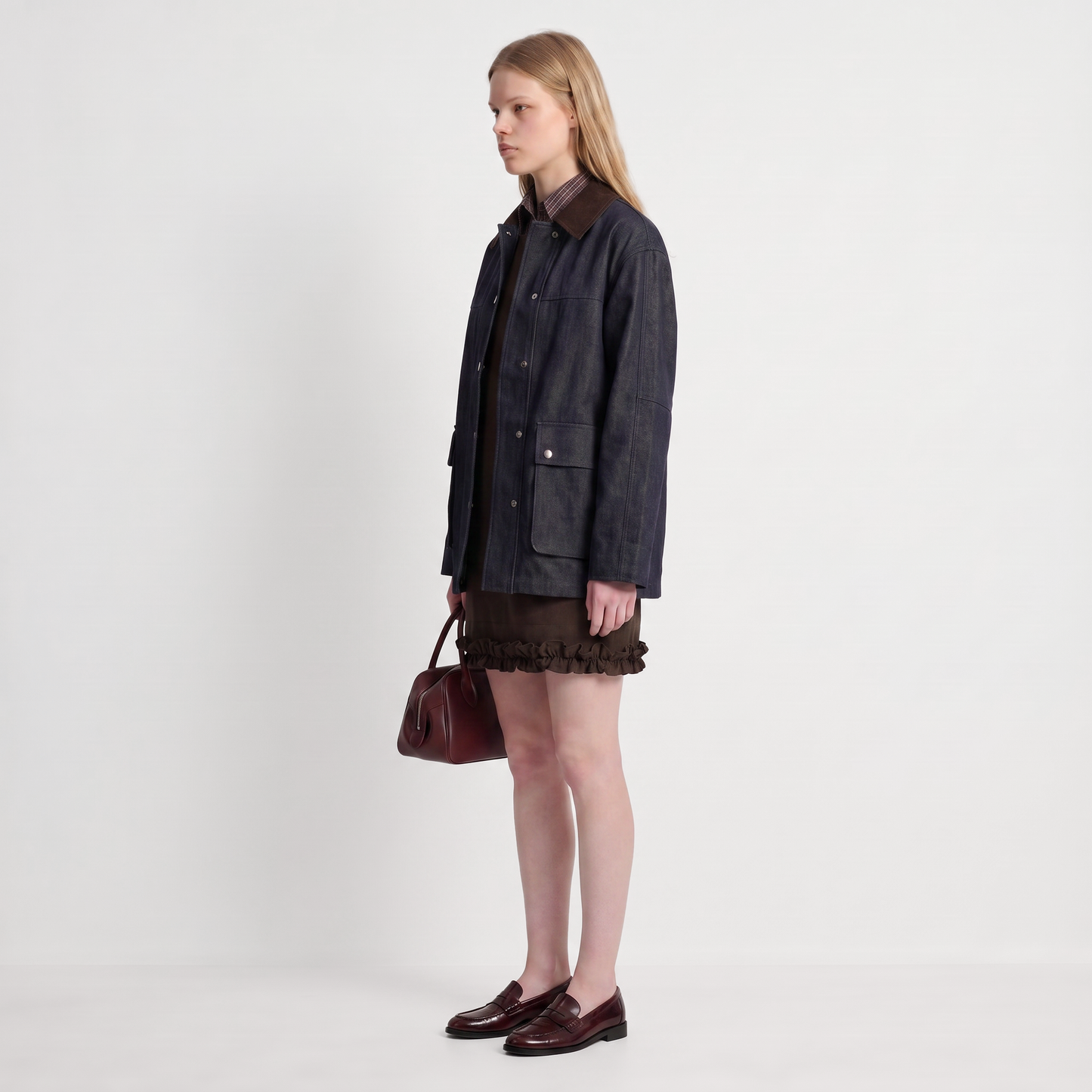 Veste courte workwear  Col contrasté Fermeture pressionnée