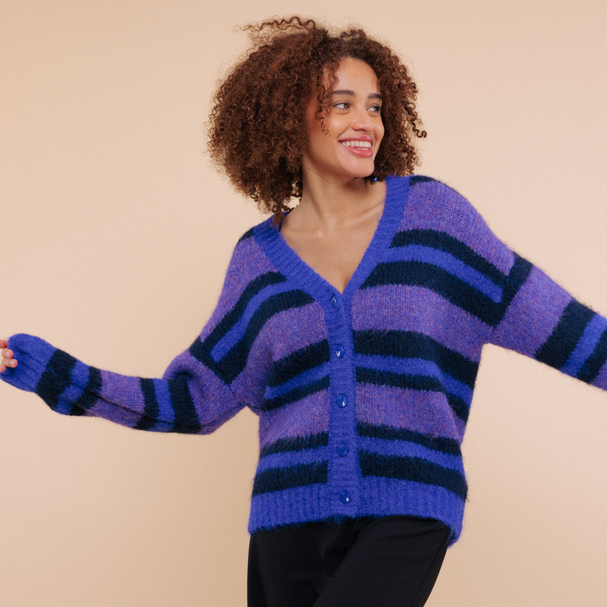 Purple striped cardigan hotsell